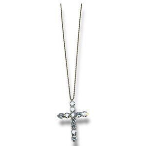 Gold Toned Chunky Cross Necklace with Clear Crystal Accents NEW